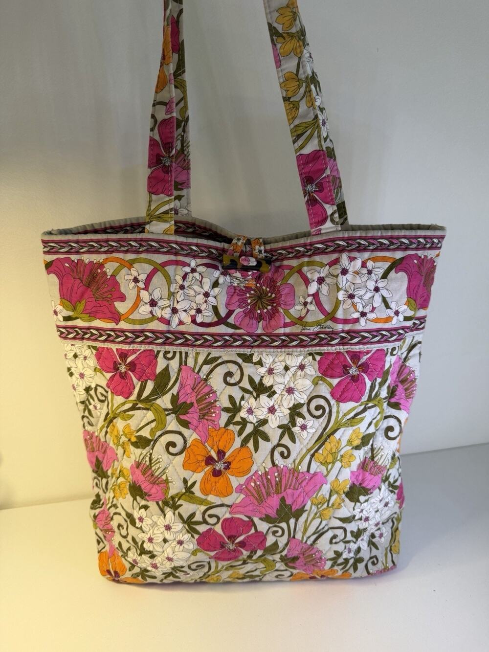 Vera Bradley Toggle Tote Tea Garden Shoulder Strap White Pink Retire Classic Bag